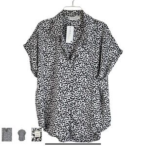 Jon & Anna Contemporary Short Sleeve Animal Print Blouse Black White Medium New